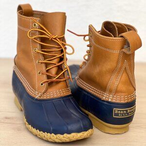 L.L. Bean Women's Original Bean Boot Tan Navy Blue Duck Rubber (8) *Made in USA*